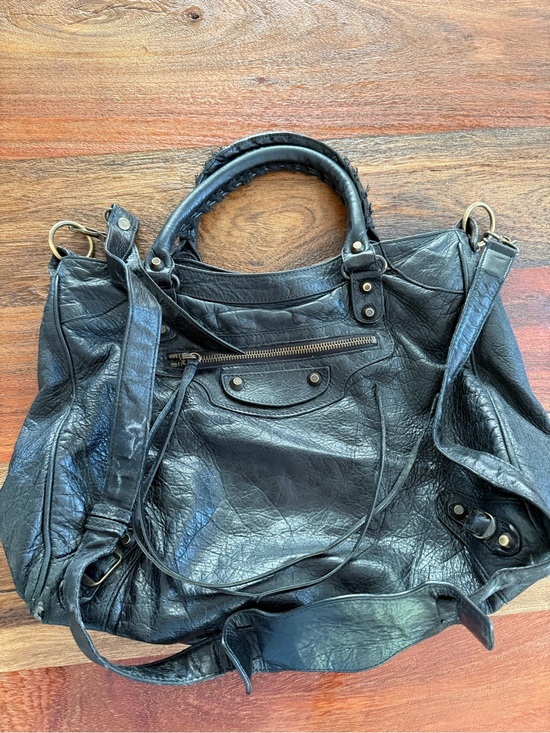 Balenciaga Handbags - Balenciaga Black Leather Shoulder Bag with Brass Hardware